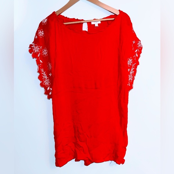 Umgee Tops - Umgee Red Blouse Embroidered Short Sleeve Top